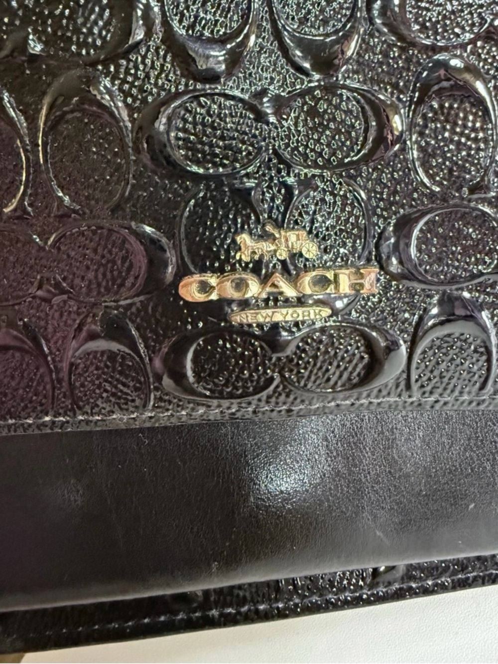 COACH Black Embossed Signature Leather Crossbody Bag - Picture 2 of 7